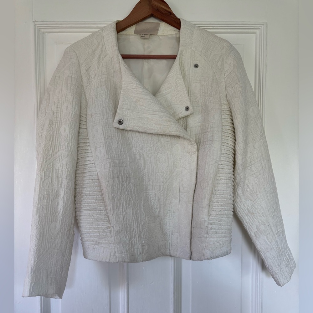 H&M White Bomber Jacket with Textured Design